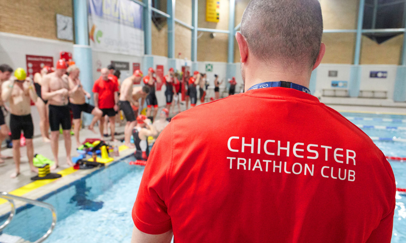 Chichester Triathlon Club coach overseeing swim session