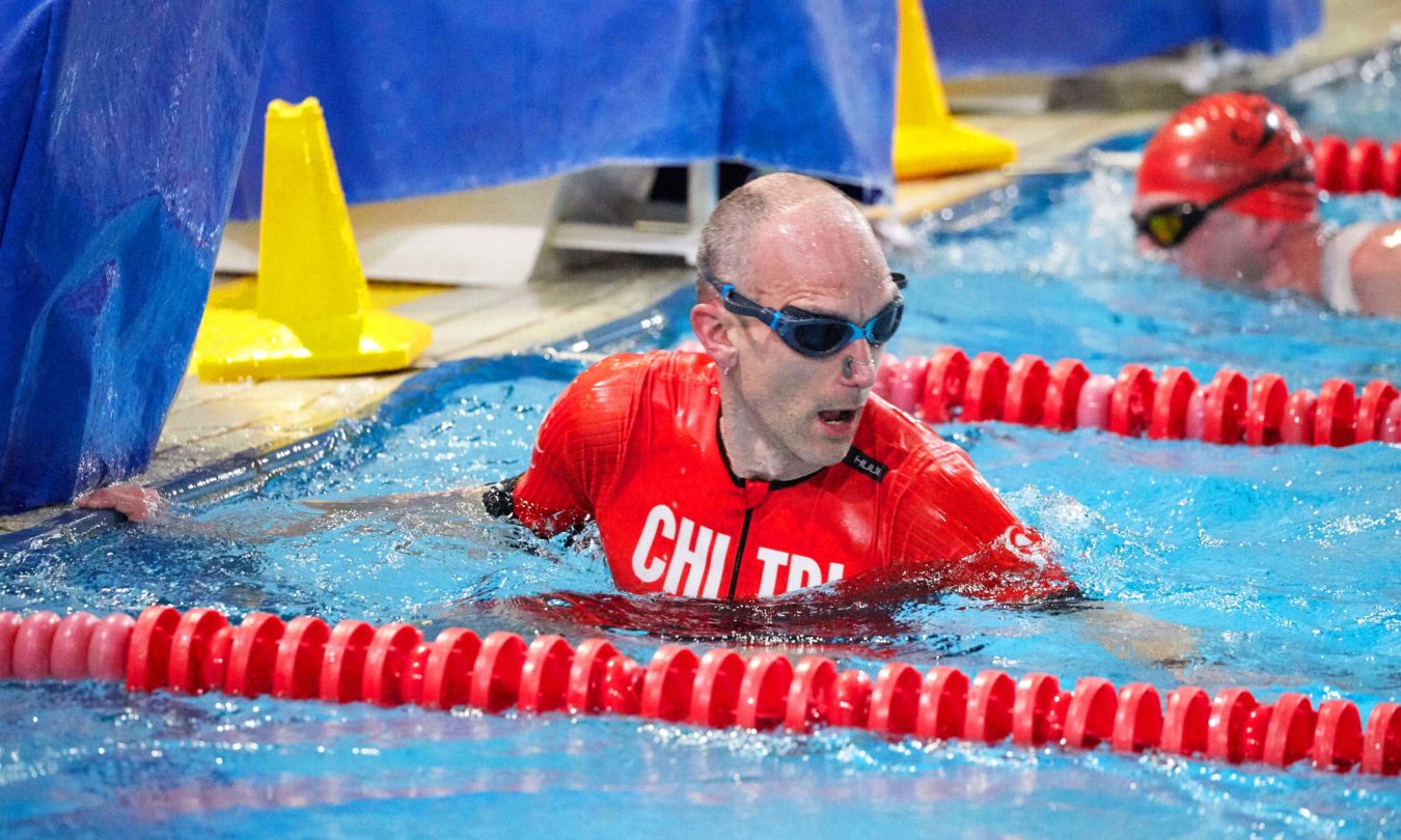 Chichester Triathlon Club member making a turn during a swim training session