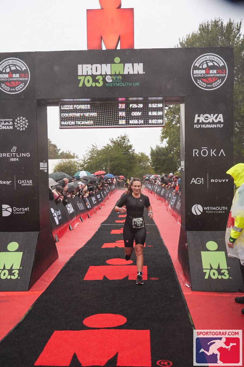 Weymouth Ironman 70.3 CHi Tri member crosses the line